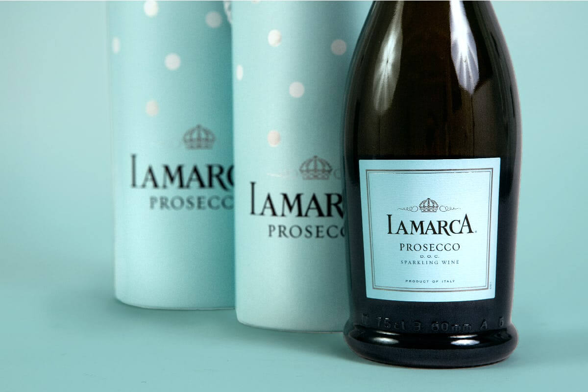 Lamarca Prosecco bottle on a counter